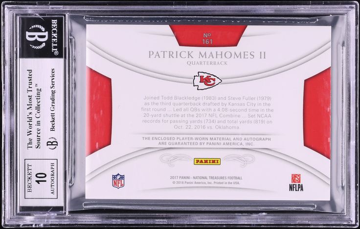 2017 National Treasures Black Patrick Mahomes II ROOKIE PATCH AUTO /5 #161 BGS 9
