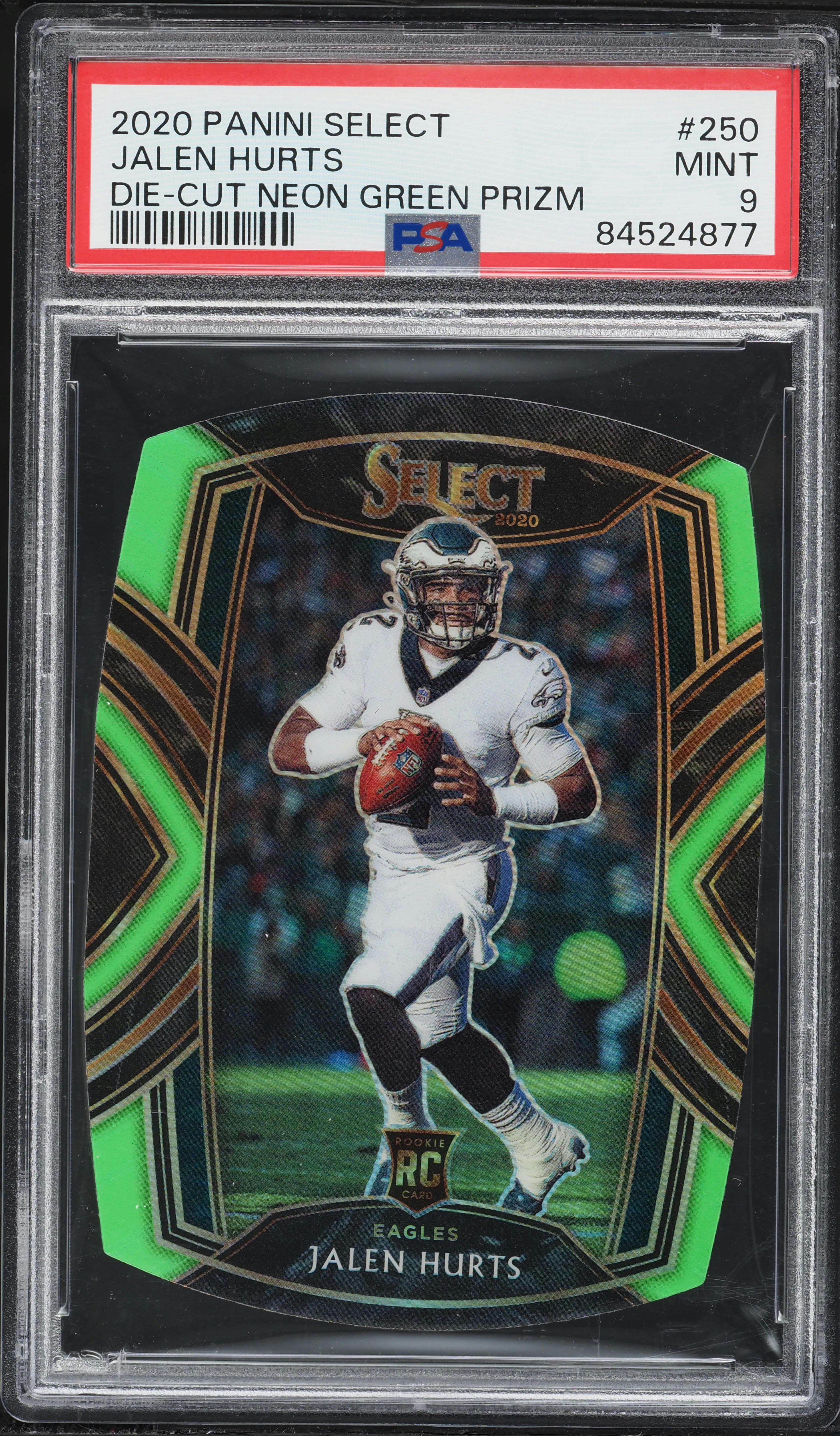 2020 Select Club Level Die-Cut Neon Green Prizm Jalen Hurts ROOKIE