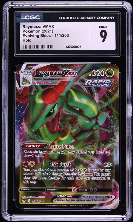 2021 Pokemon Sword & Shield Evolving Skies Full Art Rayquaza VMAX #111 CGC 9 MINT