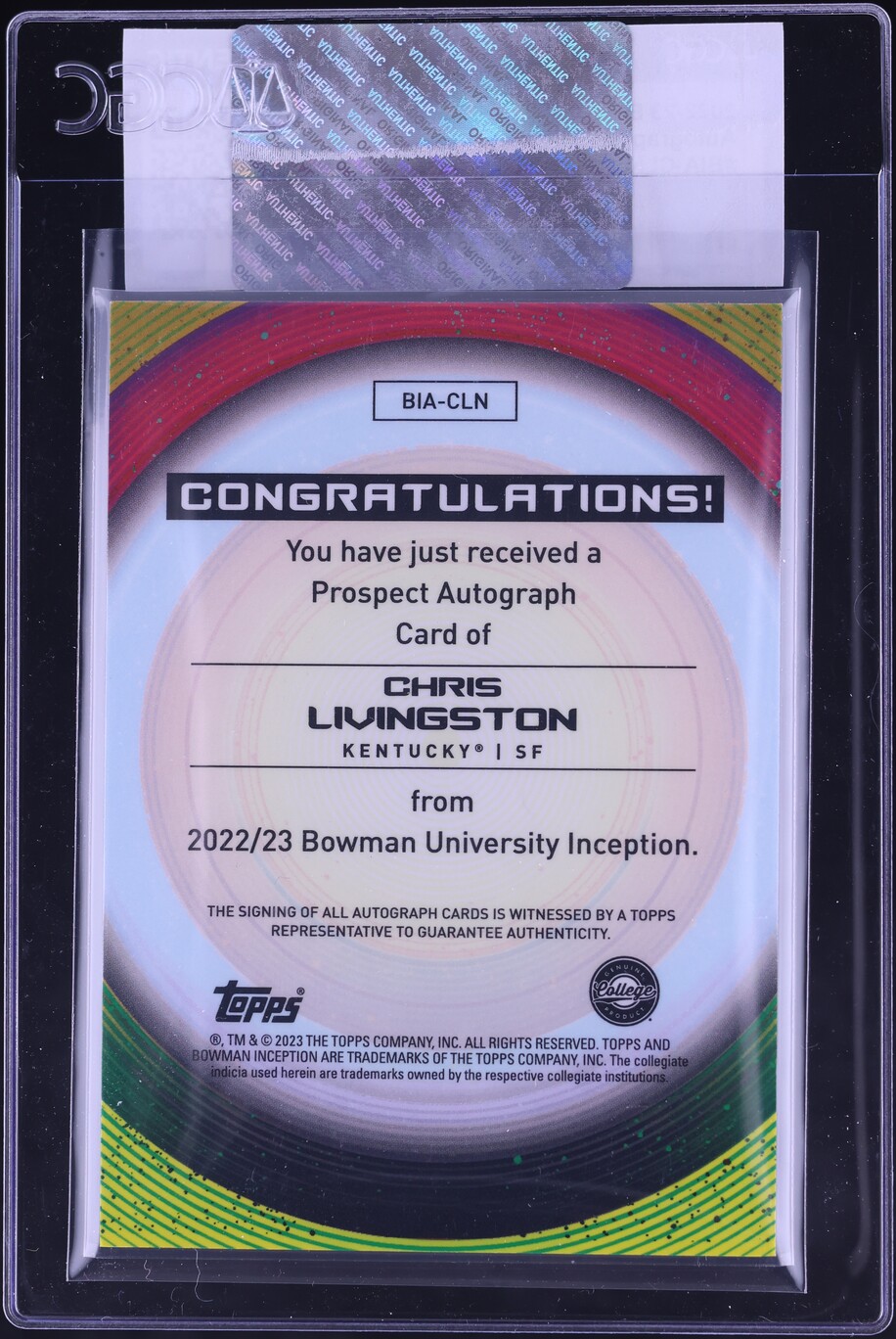 2022 Bowman University Inception Chris Livingston ROOKIE AUTO #BIA-CLN CGC AUTH