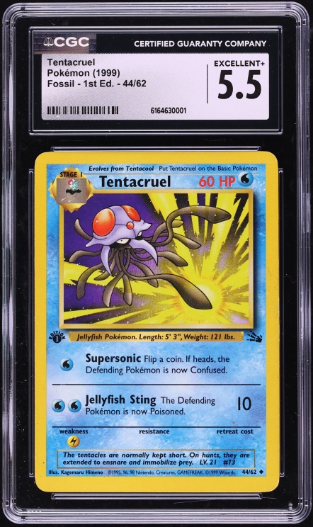 1999 Pokemon Fossil 1st Edition Tentacruel #44 CGC 5.5 EX+