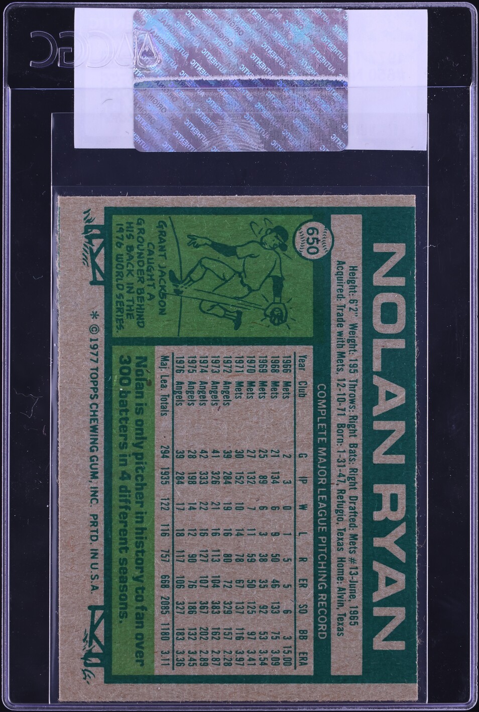 1977 Topps Nolan Ryan #650 CGC AUTH