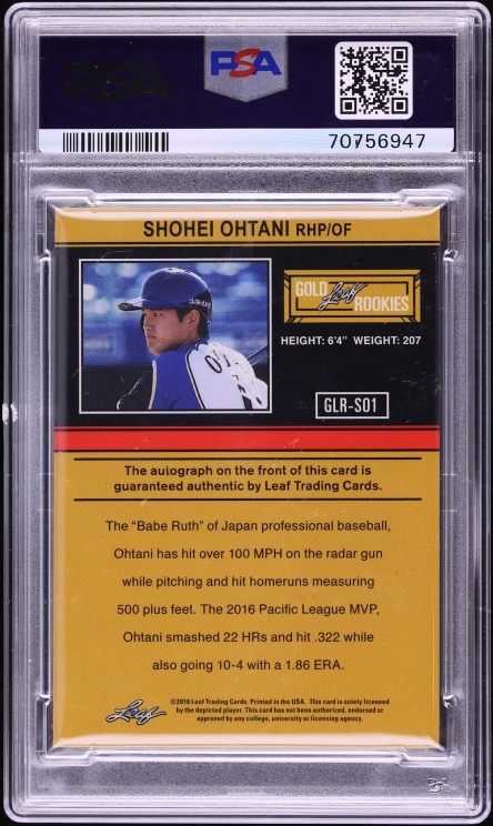 2018 Leaf Ultimate Draft '91 Shohei Ohtani ROOKIE AUTO #GLR-SO1 PSA 10 GEM MINT - Photo 2