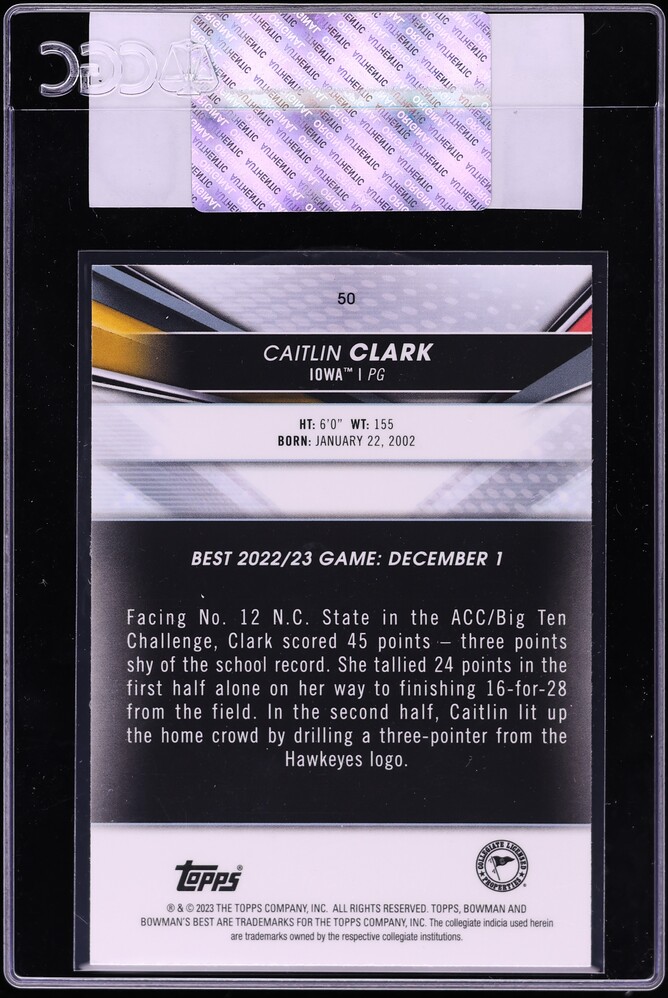 2022 Bowman Chrome University Caitlin Clark ROOKIE #50 CGC AUTH