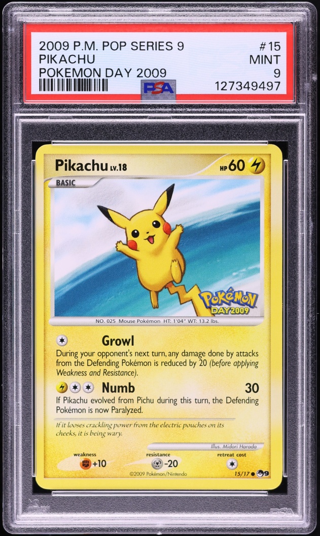 2009 Pokemon POP Series 9 Pokemon Day Pikachu #15 PSA 9 MINT