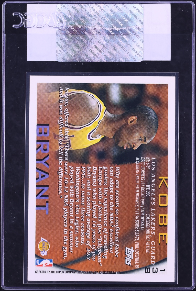 1996 Topps Basketball Kobe Bryant ROOKIE #138 CGC AUTH