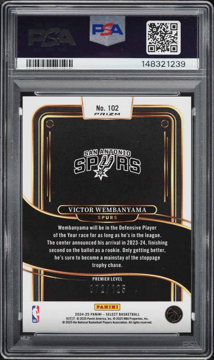 2024 Select Premier Level Green Camo Prizm Victor Wembanyama /125 #102 PSA 10 GEM MINT