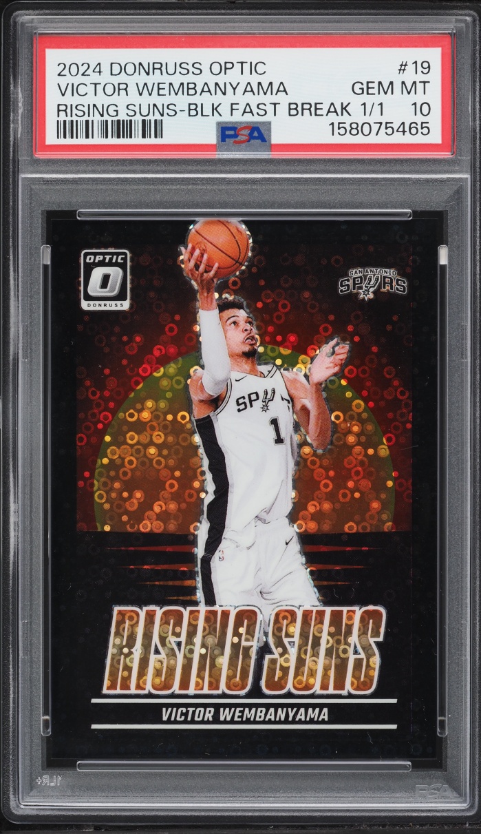 2024 Donruss Optic Rising Suns Fast Break Black Prizm Victor Wembanyama 1/1 #19 PSA 10 GEM MINT