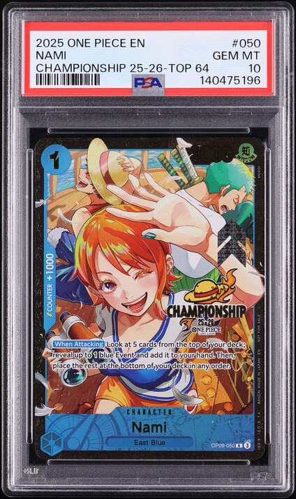2025 One Piece Promo Championship Top 64 Nami #OP09-050 PSA 10 GEM MINT
