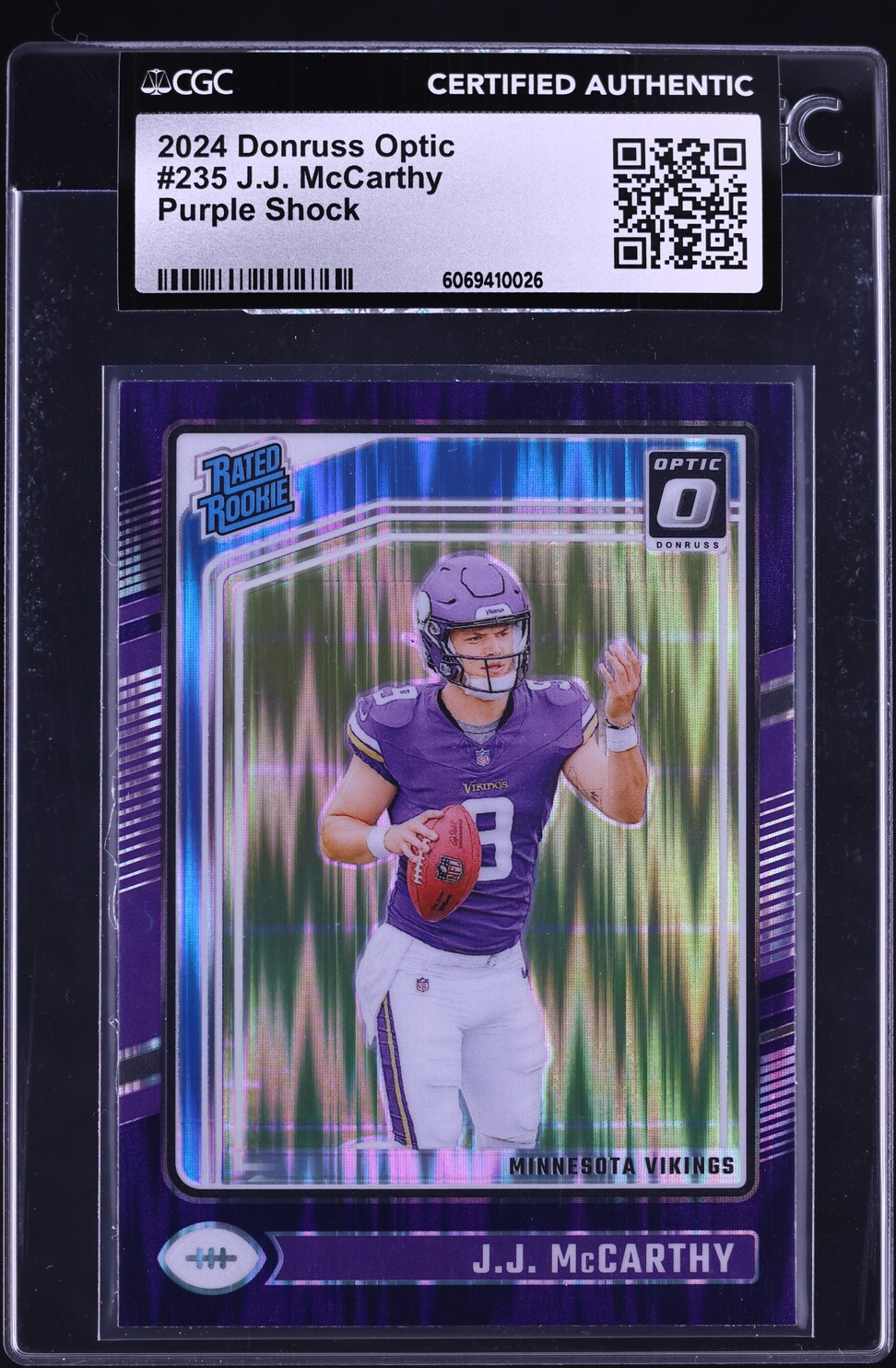 2024 Donruss Optic Purple Shock JJ McCarthy ROOKIE #235 CGC AUTH