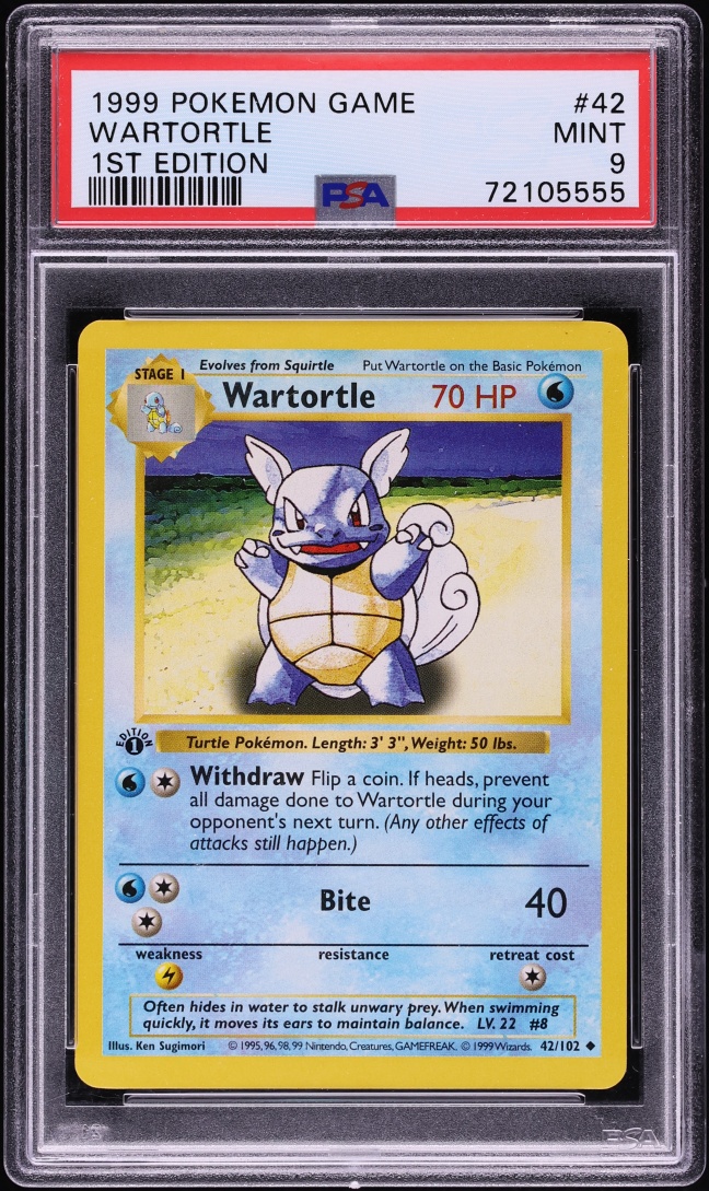 1999 Pokemon Base Set Shadowless 1st Edition Wartortle #42 PSA 9 MINT