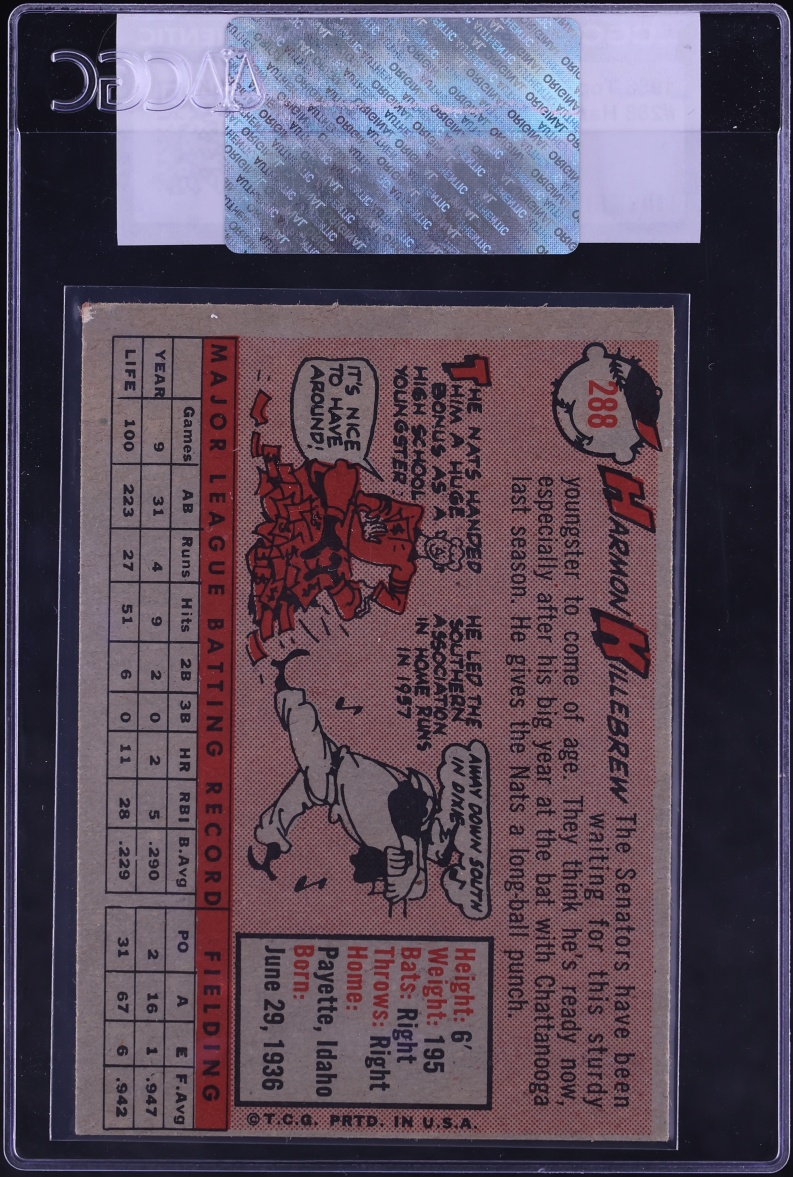 1958 Topps Harmon Killebrew #288 CGC AUTH