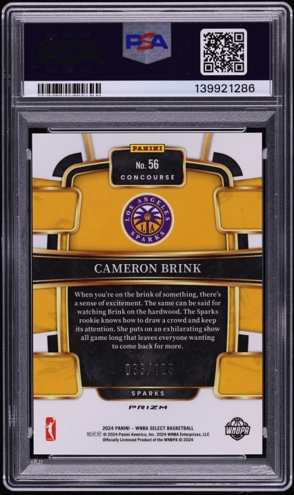 2024 Select WNBA Concourse Light Blue Disco Cameron Brink ROOKIE /125 #56 PSA 10 GEM MINT