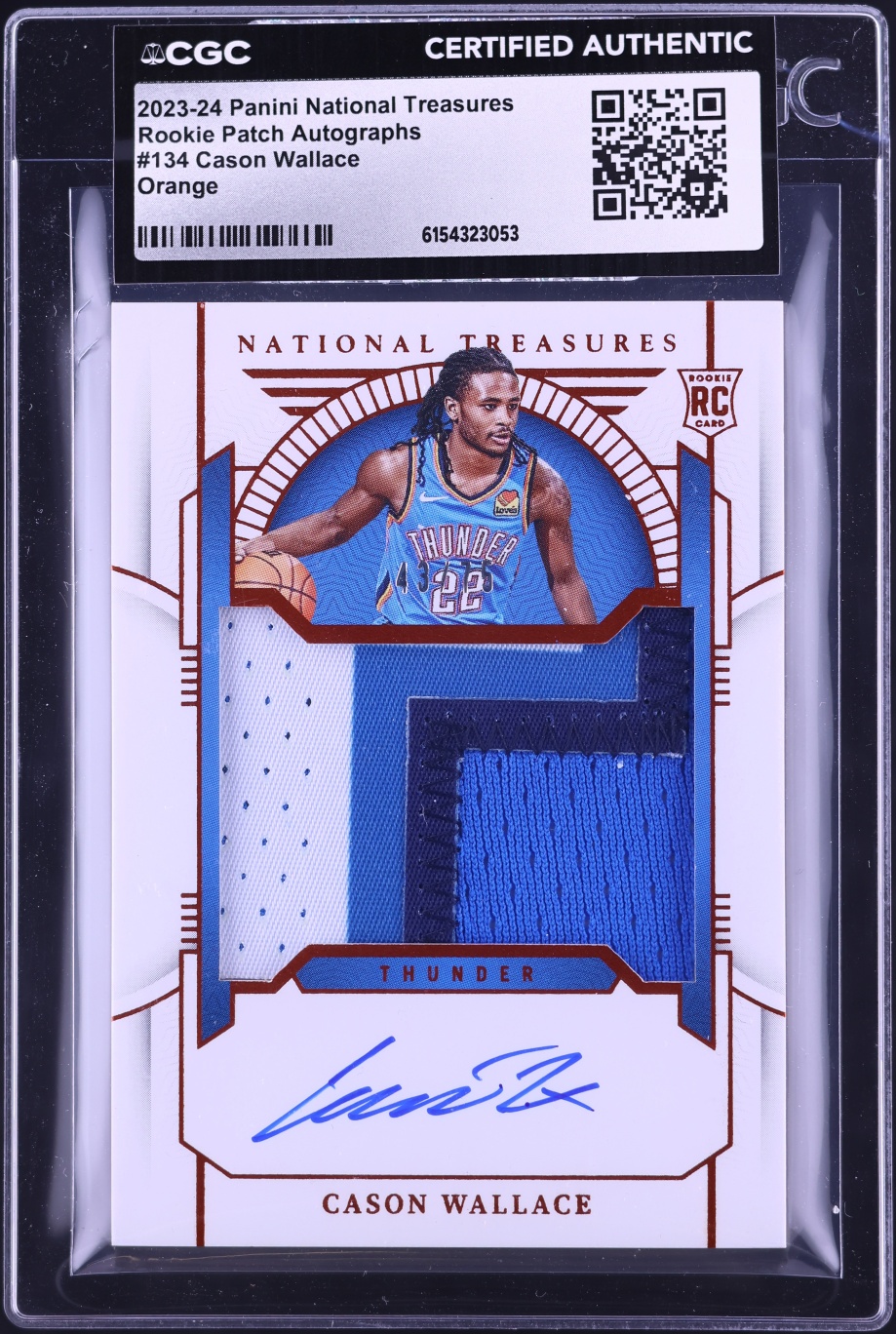 2023 National Treasures Orange Cason Wallace ROOKIE PATCH AUTO #134 CGC AUTH