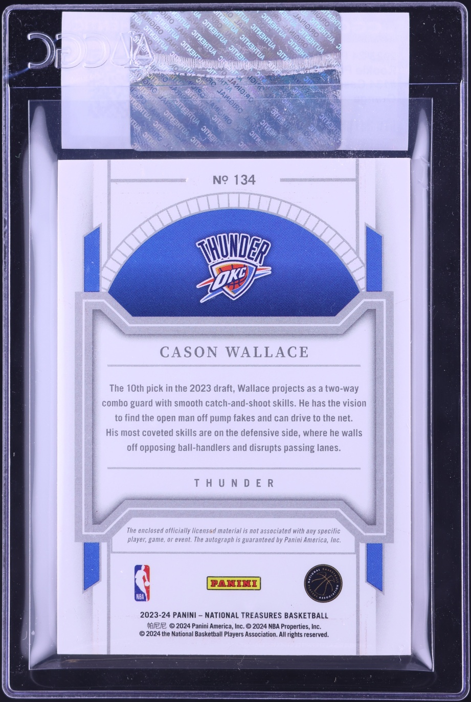 2023 National Treasures Orange Cason Wallace ROOKIE PATCH AUTO #134 CGC AUTH
