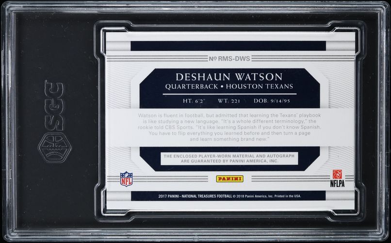 2017 National Treasures Holo Silver Deshaun Watson PATCH AUTO 25/25 #RMS-DWS SGC 8.5 NM-MT+ - Photo 2