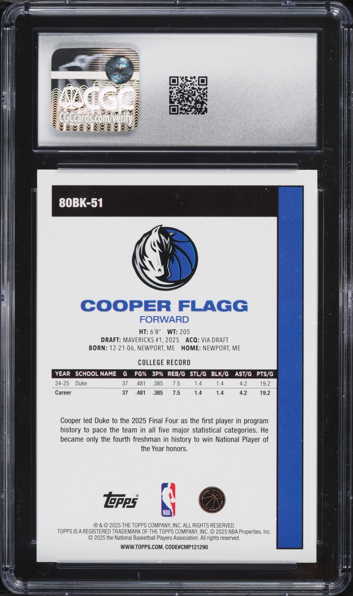 2025 Topps '80 Cooper Flagg ROOKIE #80BK-51 CGC 9 MINT