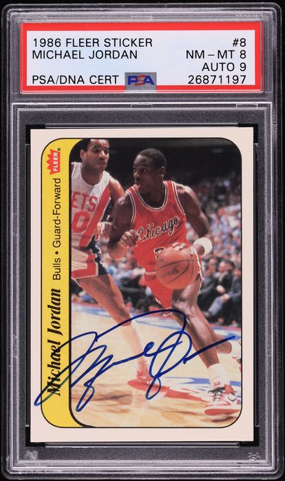 1986 Fleer Sticker Michael Jordan ROOKIE AUTO DNA 9 #8 PSA 8 NM-MT