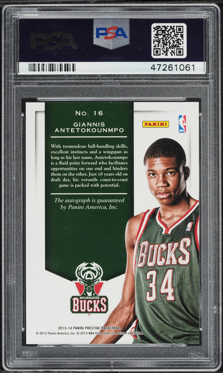 2013 Panini Prestige Prestigious Giannis Antetokounmpo ROOKIE AUTO #16 PSA 10