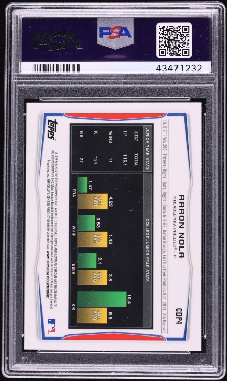 2014 Bowman Chrome Refractor Aaron Nola PROSPECT #CDP4 PSA 10 GEM MINT