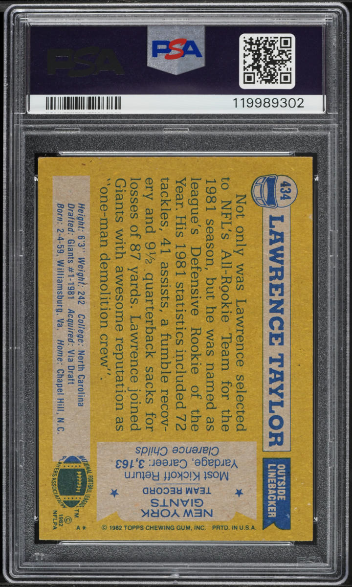 1982 Topps Football Lawrence Taylor ROOKIE, ALL-PRO #434 PSA 4 VGEX