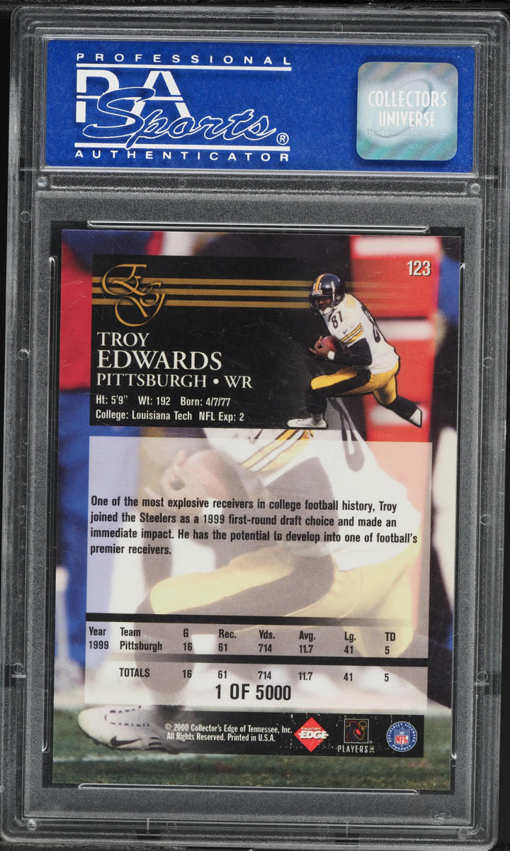 2000 Collector's Edge Graded Uncirculated Troy Edwards ROOKIE /5000 #123 PSA 9 MINT