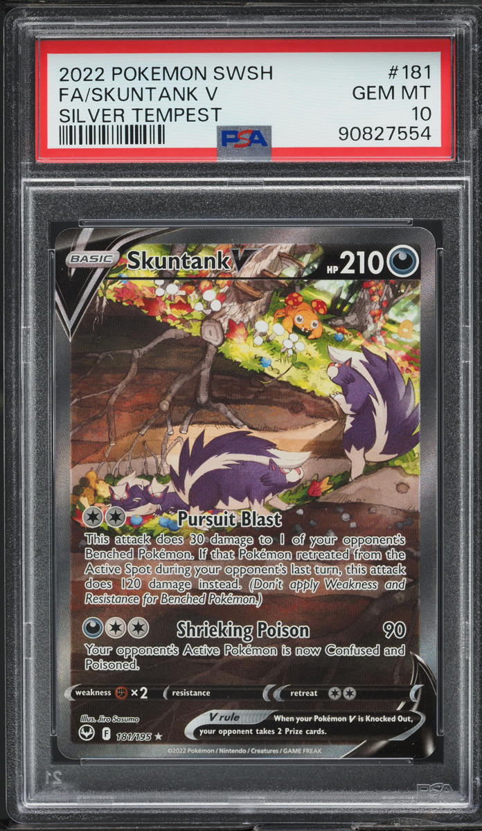 2022 Pokemon SWSH Silver Tempest Full Art Skuntank V #181 PSA 10 GEM MINT