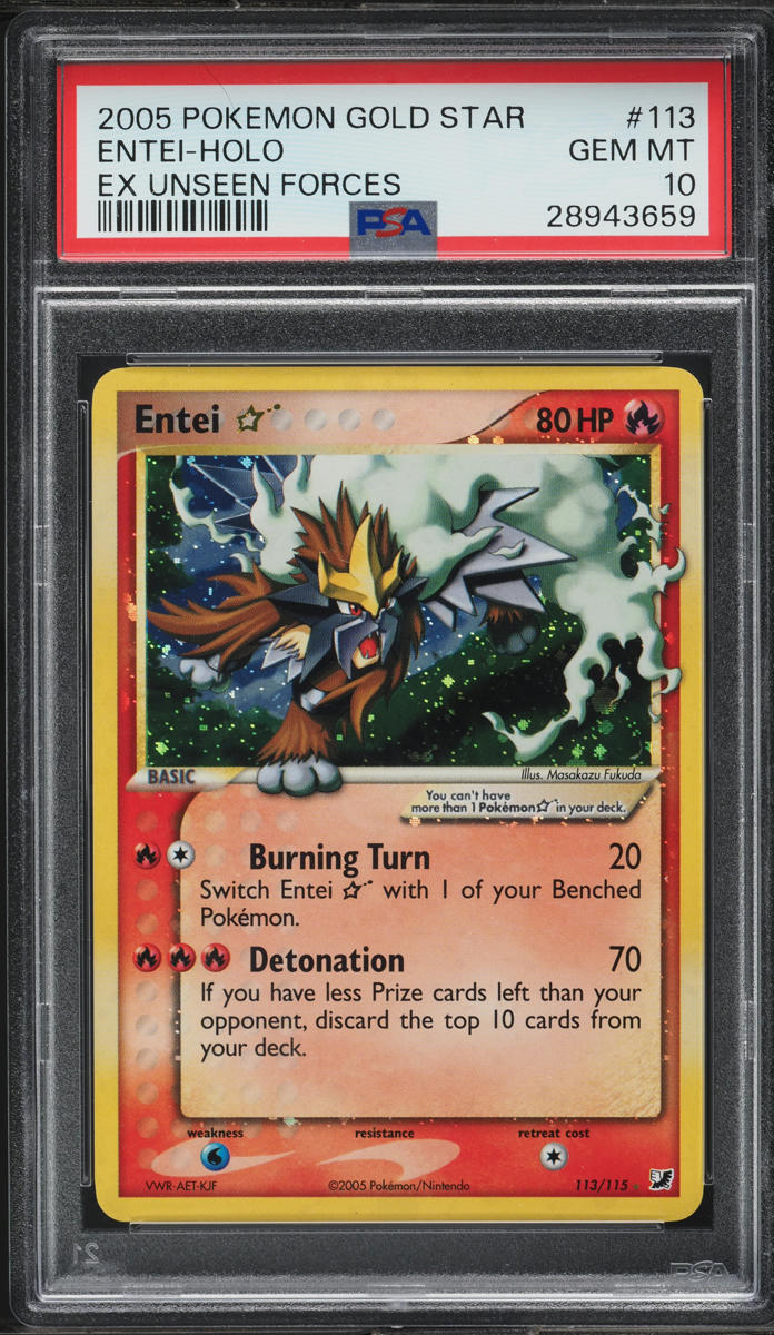 2005 Pokemon EX Unseen Forces Holo Entei Gold Star #113 PSA 10 GEM MINT