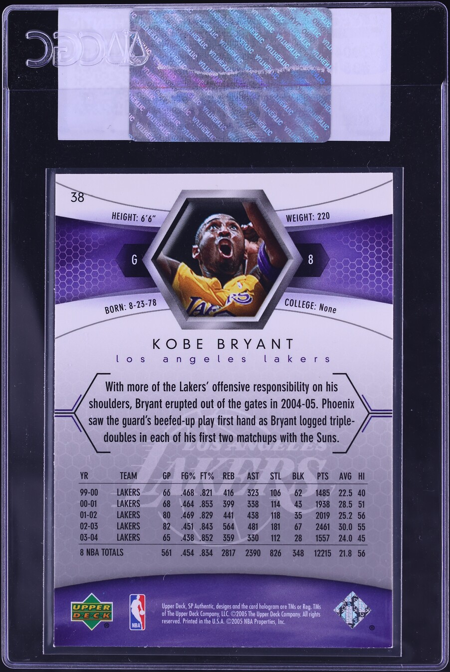 2004 SP Authentic Kobe Bryant #38 CGC AUTH