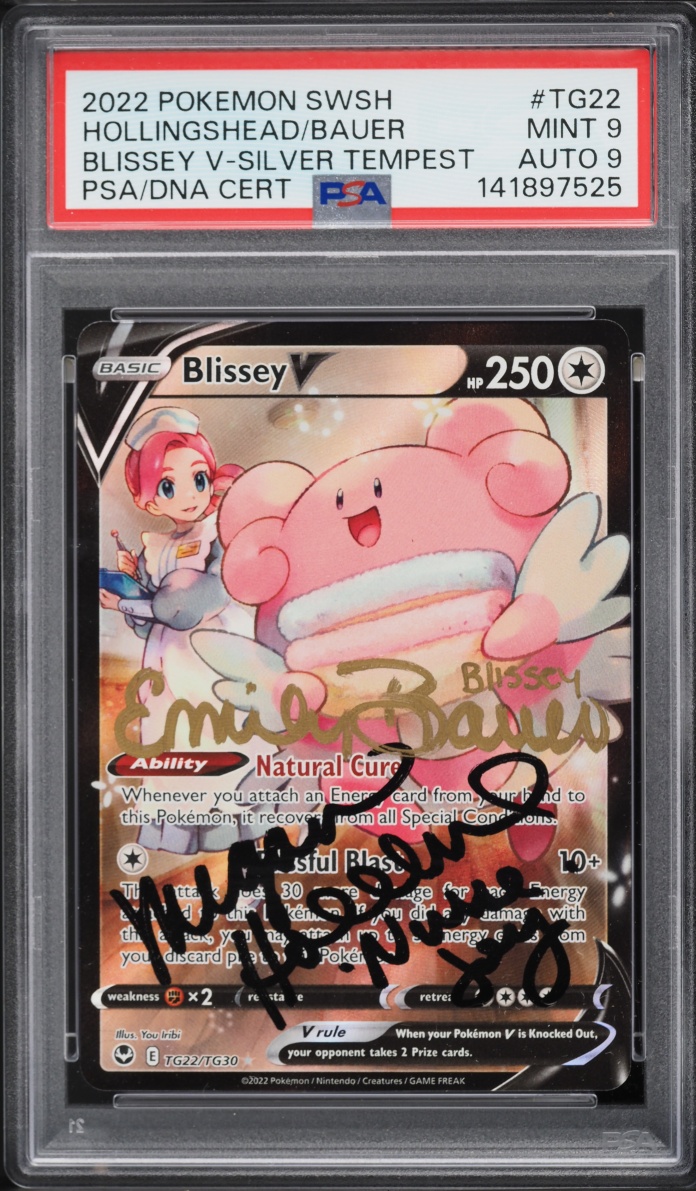 2022 Pokemon SWSH Silver Tempest Blissey V Hollingshead Bauer AUTO DNA 9 #TG22 PSA 9 MINT