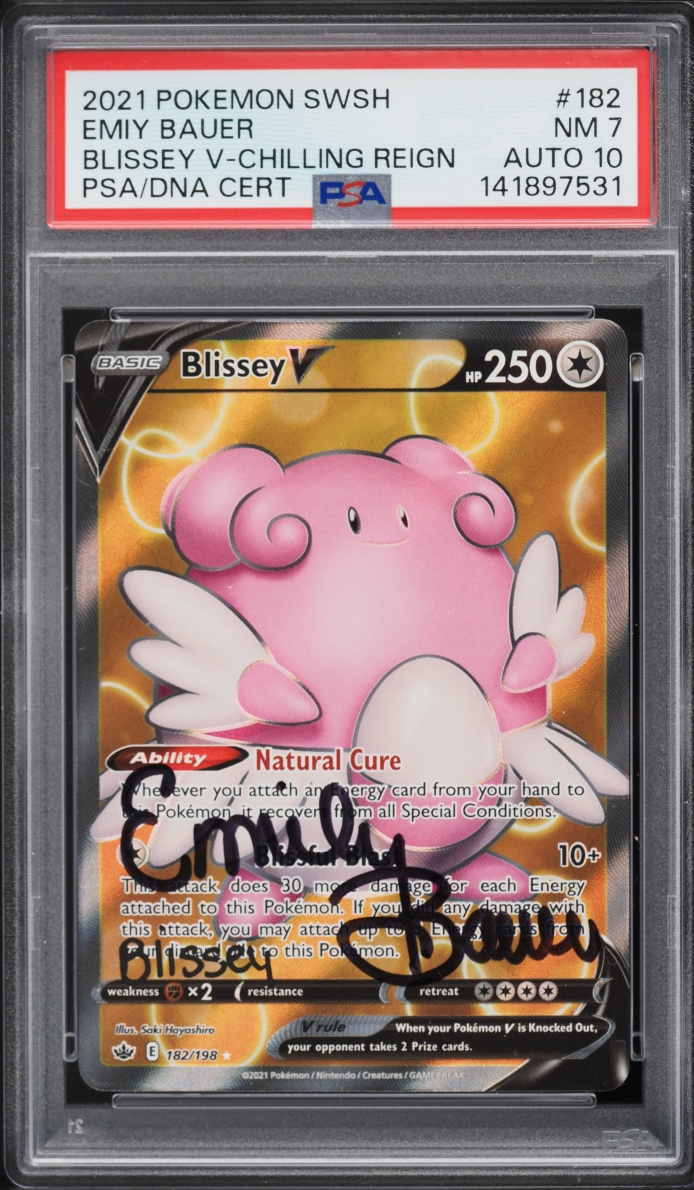 2021 Pokemon Sword & Shield Chilling Reign Blissey V Emily Bauer AUTO DNA 10 #182 PSA 7 NRMT
