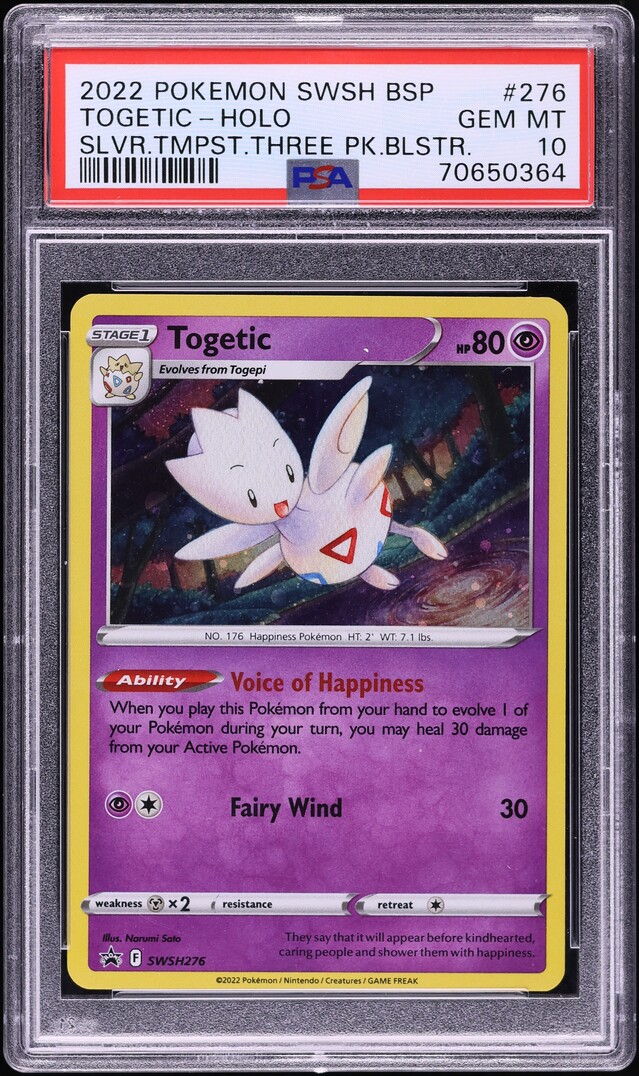 2022 Pokemon SWSH Black Star Promo Silver Tempest Holo Togetic #276 PSA 10 GEM