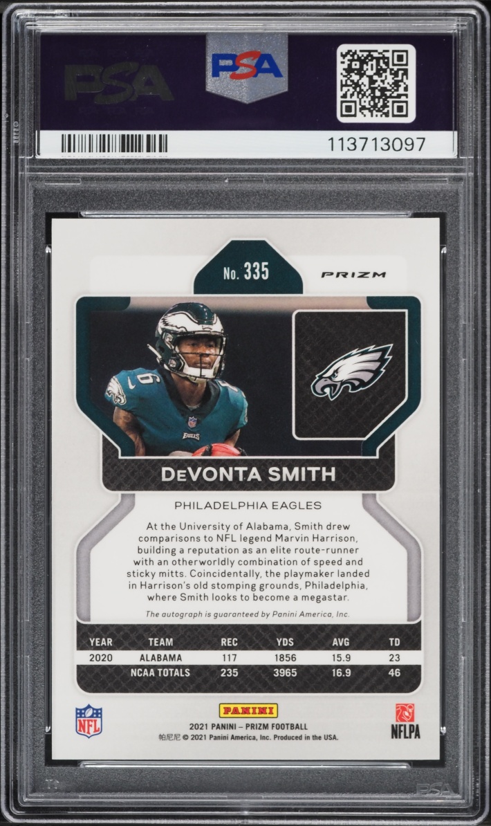 2021 Panini Prizm DeVonta Smith ROOKIE AUTO #335 PSA 9 MINT