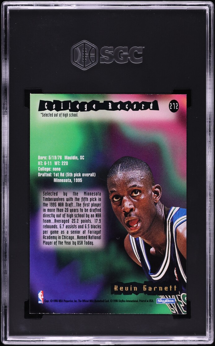 1995 Hoops Kevin Garnett ROOKIE #272 SGC 9 MINT