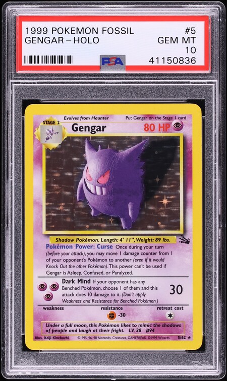 1999 Pokemon Fossil Holo Gengar #5 PSA 10 GEM MINT