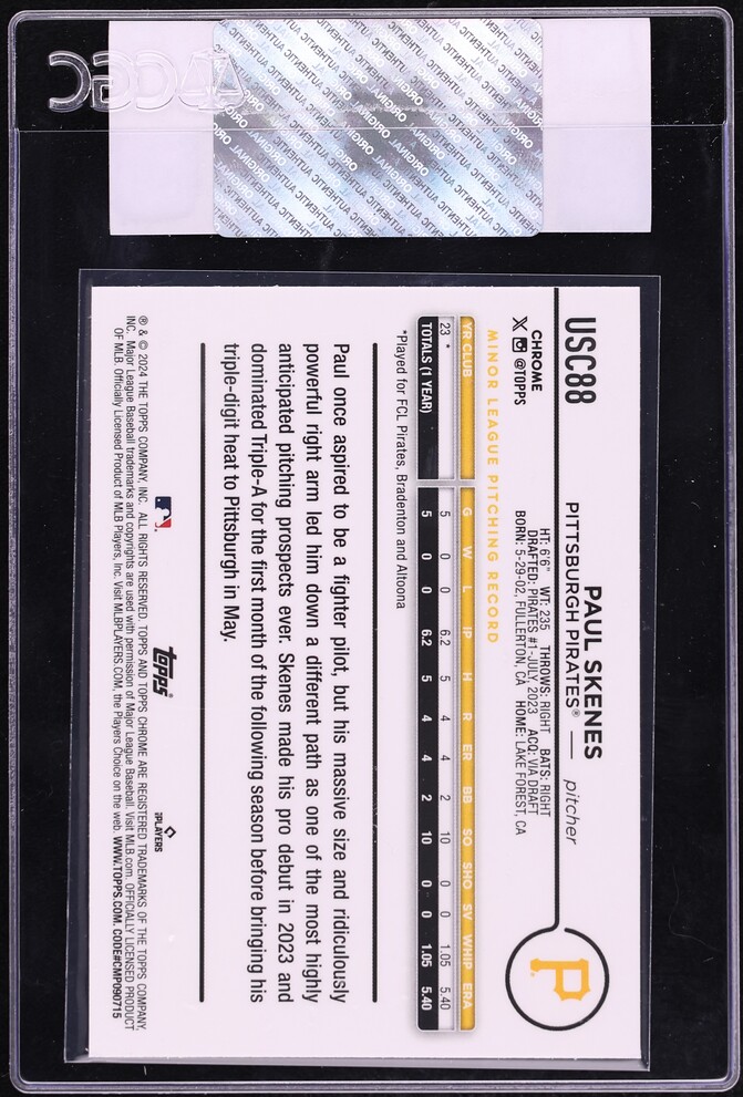 2024 Topps Chrome Update Paul Skenes ROOKIE #USC88 CGC AUTH