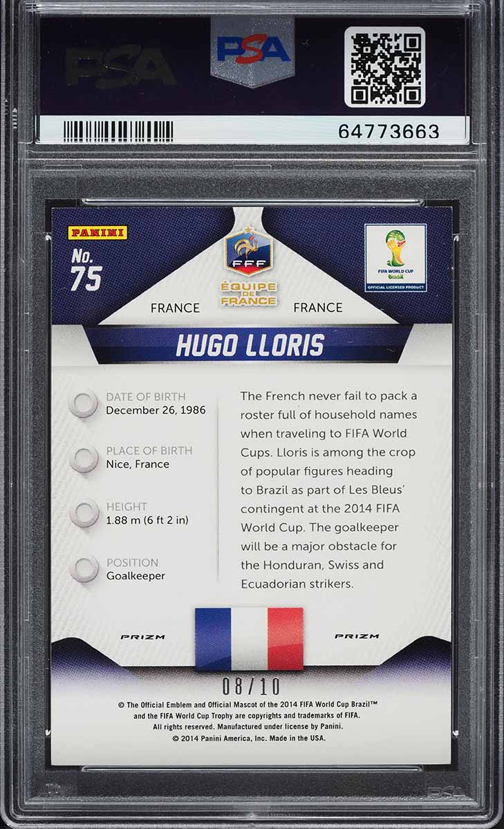 2014 Panini Prizm World Cup Gold Hugo Lloris /10 #75 PSA 9 MINT