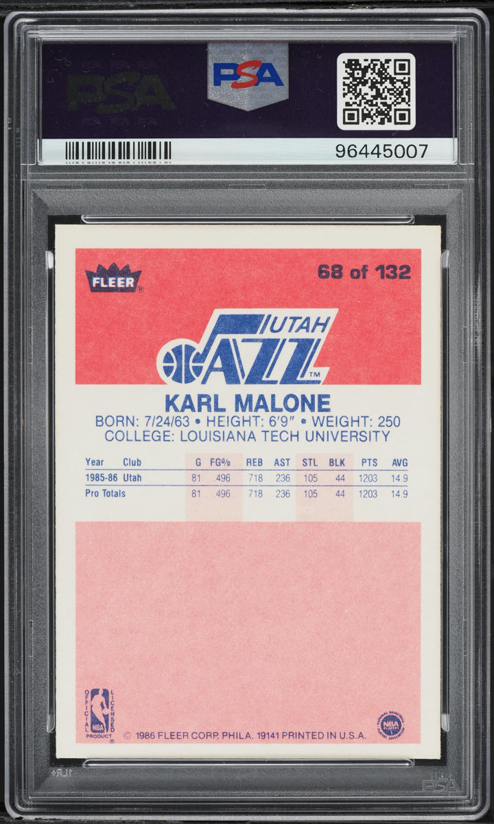 1986 Fleer Basketball Karl Malone ROOKIE AUTO DNA 7 #68 PSA 5 EX