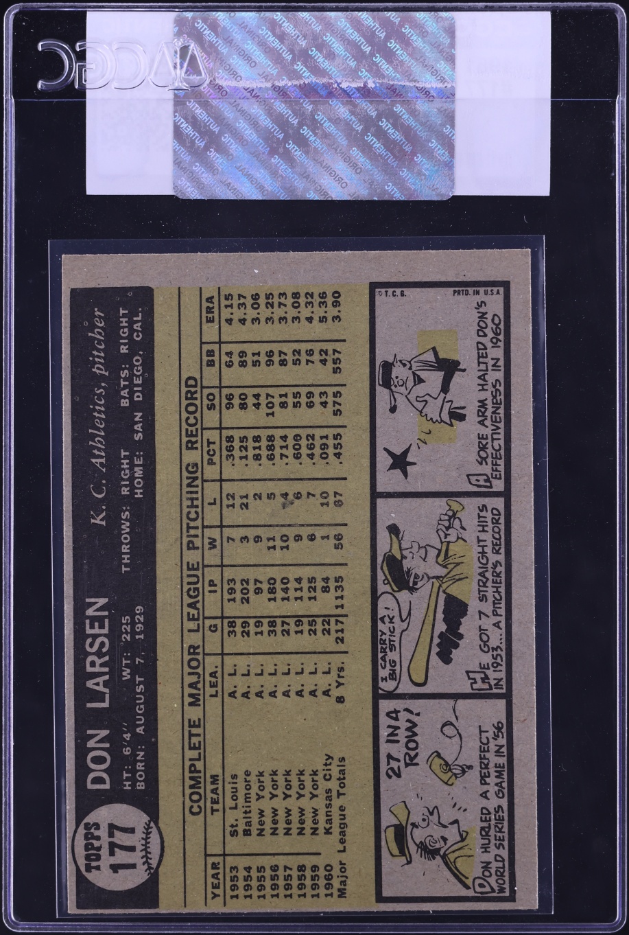 1961 Topps Don Larsen #177 CGC AUTH