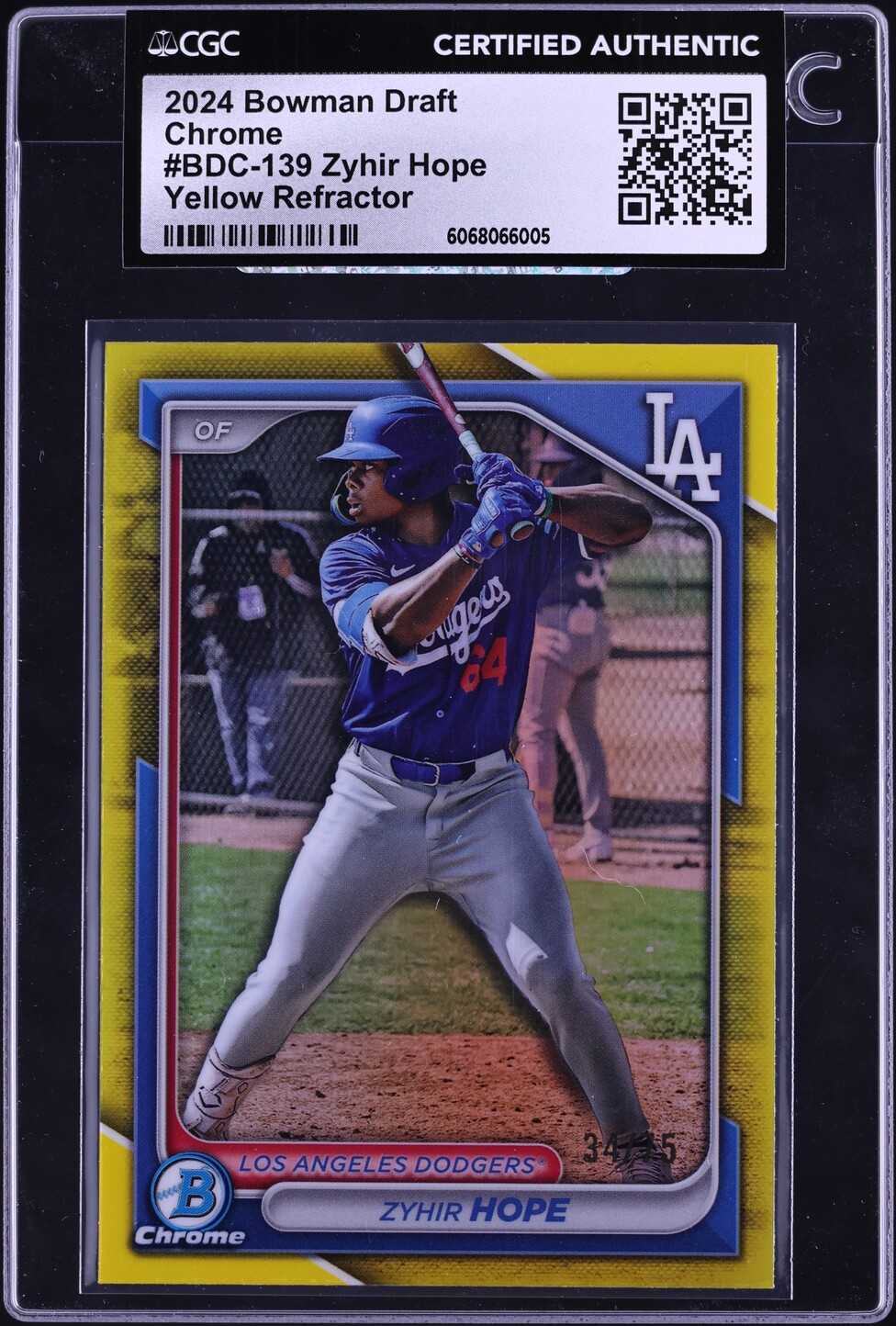 2024 Bowman Chrome Draft Yellow Refractor Zyhir Hope PROSPECT /75 CGC ...