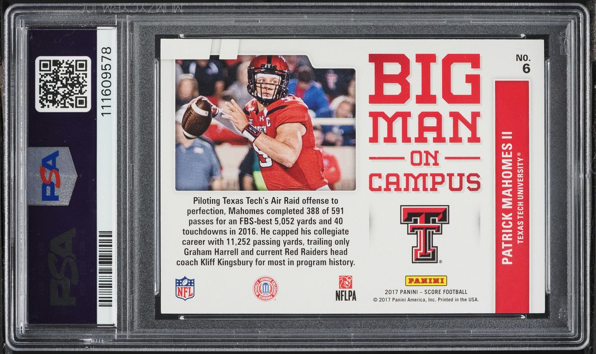 2017 Score Big Man On Campus Patrick Mahomes II ROOKIE #6 PSA 9 MINT