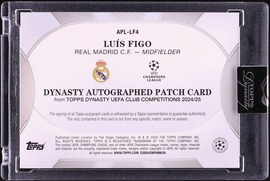 2024 Topps Dynasty UEFA Club Competitions Gold Luis Figo PATCH AUTO 1/1 #APL-LF4 - Photo 2