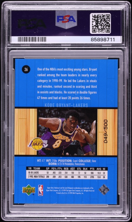 1999 Upper Deck Hardcourt Baseline Grooves Rainbow Kobe Bryant /500 #26 PSA 9 MINT - Photo 2