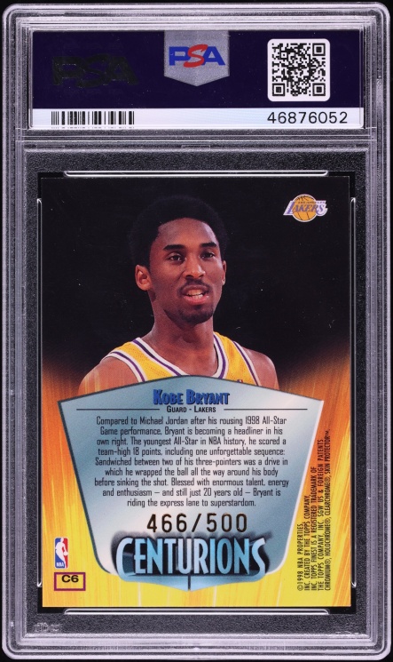 1998 Finest Centurions w/ Coating Kobe Bryant /500 #C6 PSA 9 MINT - Photo 2