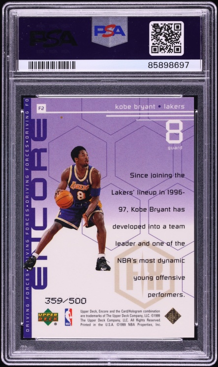 1998 Upper Deck Encore Driving Forces FX Kobe Bryant /500 #F2 PSA 8 NM-MT - Photo 2