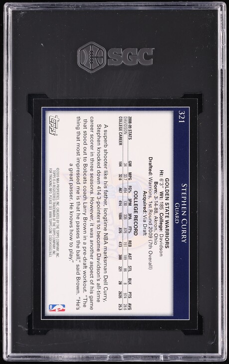 2009 Topps Basketball Stephen Curry ROOKIE #321 SGC 9.5 MINT+