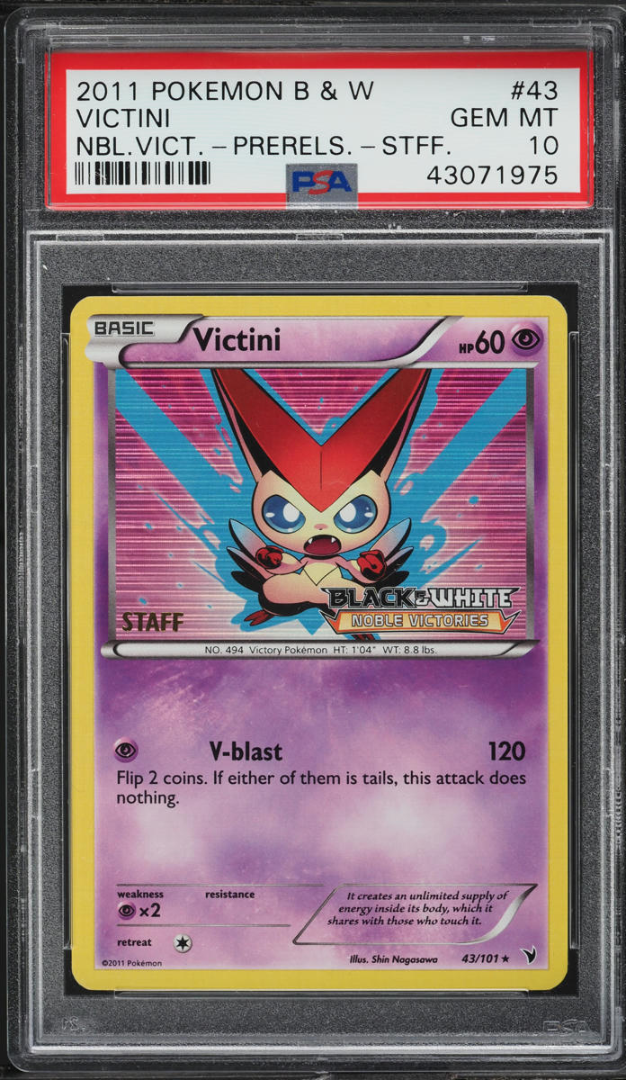 2011 Pokemon BW Noble Victories Prerelease Staff Holo Victini #43 PSA 10 GEM
