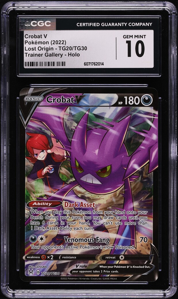 2022 Pokemon Sword & Shield Lost Origin Full Art Crobat V #TG20 CGC 10 GEM MINT
