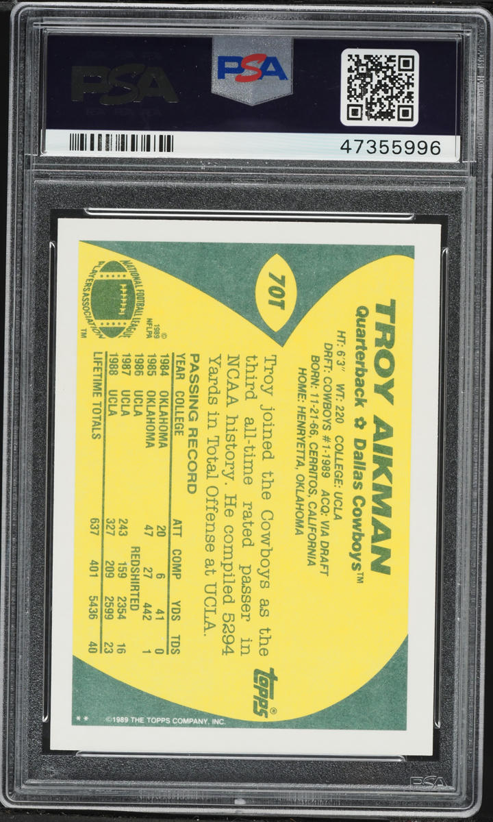 1989 Topps Traded Troy Aikman ROOKIE #70T PSA 9 MINT