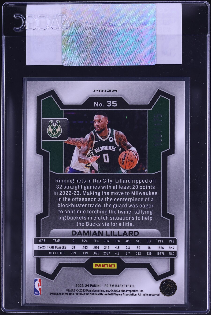 2023 Panini Prizm White Damian Lillard /175 #35 CGC AUTH